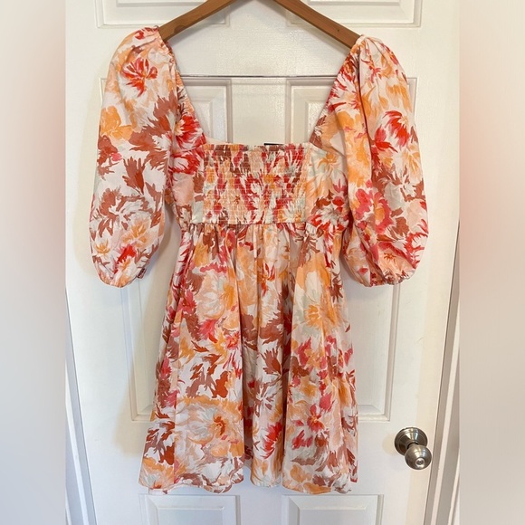 NEW Abercrombie & Fitch Emerson Poplin Puff Sleeve Floral Mini Dress - Picture 4 of 5